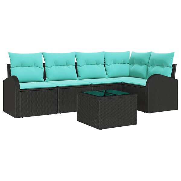 vidaXL Ensemble de canapé de jardin 6 Pièces Noir et turquoise polyrotin