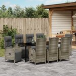vidaXL Ensemble de salle à manger de jardin de 9 pièces avec coussins en Rotin gris