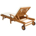 vidaXL Chaise longue avec coussin Bois de teck massif Marron et Crème