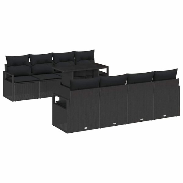 vidaXL Canapé de Jardin 9 Pièces avec Coussins Noirs en Poly Rattan