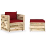 vidaXL Salon de jardin 2 Pièces avec coussins Bois imprégné de vert