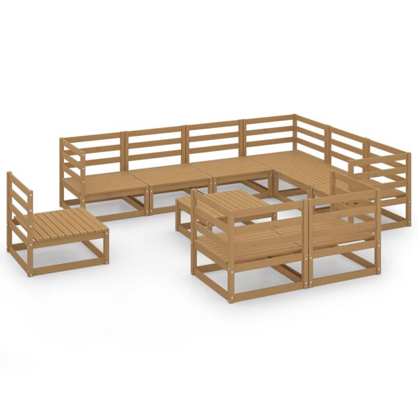 vidaXL Salon de jardin 10 Pièces marron miel bois de pin massif