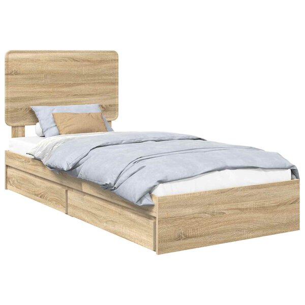 vidaXL Lit de Rangement Chêne Sonoma 90 x 200 cm Bois d'ingénierie