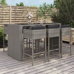 vidaXL Ensemble de bar de jardin 7 Pièces avec coussins gris poly rotin