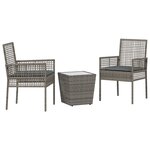Set de Bistro de Jardin 3 Pièces avec Coussins Gris en Poly Rattan