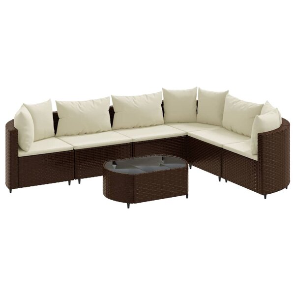 vidaXL Salon de jardin avec coussins 7 Pièces marron résine tressée
