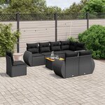 vidaXL Salon de jardin 9 Pièces avec coussins noir résine tressée