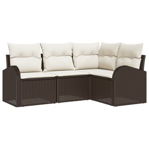 Ensemble de Canapé de Jardin 4 Pièces avec Coussins Rattan Poly Marron