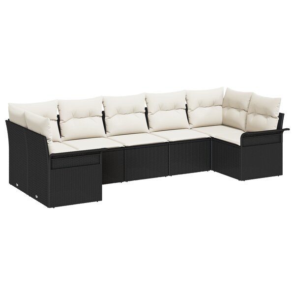 vidaXL Ensemble de canapé jardin 7 pièces avec coussins en poly rotin noir