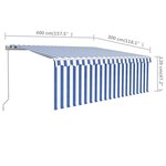 vidaXL Auvent manuel rétractable avec store 4x3 m Bleu et blanc