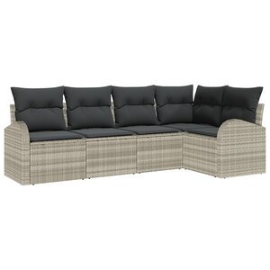 vidaXL Ensemble de Canapés de Jardin 5 Pièces avec Coussins Gris Clair Poly Rattan