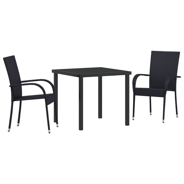 vidaXL Ensemble de Salle à Manger de Jardin de 3 Pièces Noir Poly Rattan