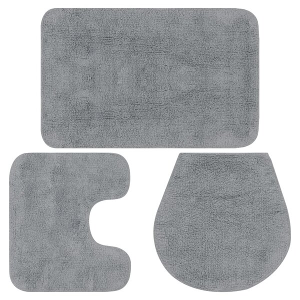vidaXL Jeu de tapis de salle de bain 3 Pièces Tissu Gris