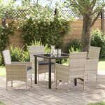 Ensemble de Salle à Manger 5 Pièces avec Coussins Gris Clair en Rattan Poly