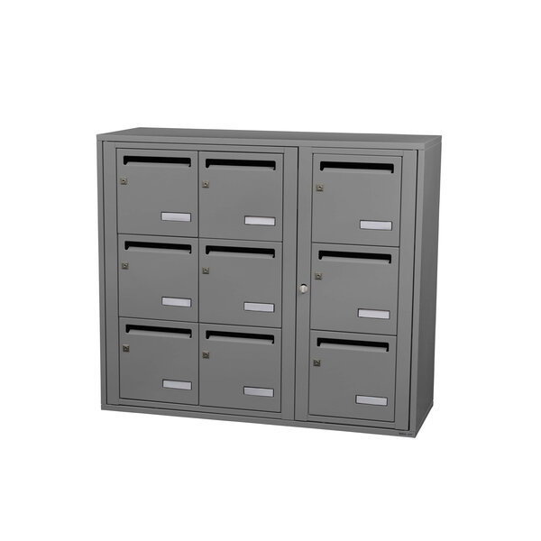 Bloc collectif Leabox  3x3  grade 3  simple face  intérieur  fixation murale  gris poussière ral 7037 finition brillante