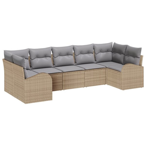 Ensemble de Canapé de Jardin vidaXL 7 Pièces avec Coussins Beige Polyrotin