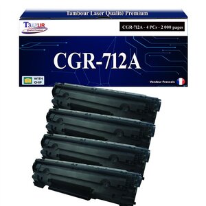 T3AZUR -4x Toners compatibles avec Canon 712 (1870B002) pour Canon LBP3010 LBP3100 LBP-3010 LBP-3100