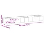 vidaXL Jardinière 360x80x40 cm acier galvanisé