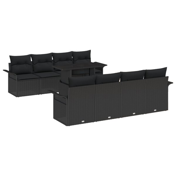 Ensemble de Canapés de Jardin de 9 Pièces avec Coussins Noir Poly Rattan