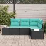 vidaXL Ensemble de canapé de jardin 4 Pièces Noir et turquoise polyrotin