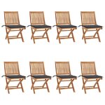 vidaXL Chaises pliables de jardin avec coussins lot de 8 Teck solide