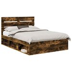 vidaXL Cadre de lit Chêne fumé 140 x 190 cm Bois de pin massif