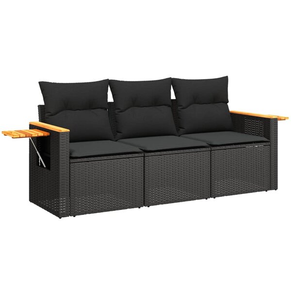 vidaXL Salon de jardin 3 Pièces avec coussins noir résine tressée