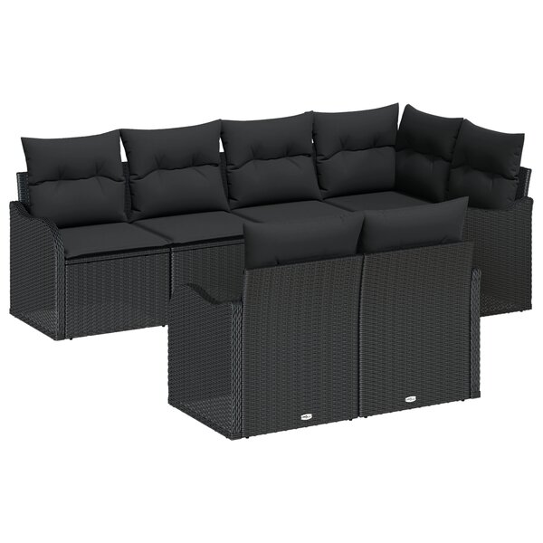 Canapé de jardin 7 pièces vidaXL avec coussins en rotin poly noir