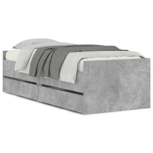 vidaXL Cadre de lit avec tiroirs gris béton 90x200 cm