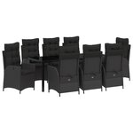 vidaXL Set de salle à manger de jardin 9 pièces avec coussins Noir Poly Rattan