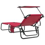 vidaXL Chaise longue pliante avec auvent rouge en tissu Oxford 600D