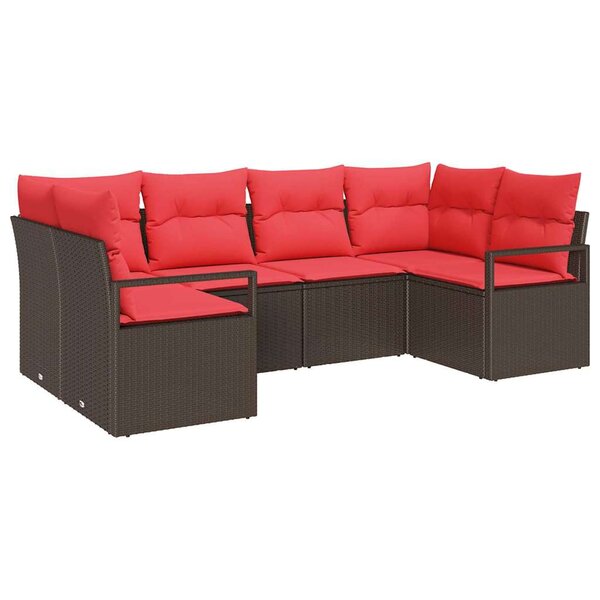 vidaXL Ensemble de canapé de jardin avec coussin 6 Pièces Marron et rouge