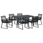 vidaXL Ensemble de Salle à Manger de Jardin de 7 Pièces en Acier Noir et Poly Rattan