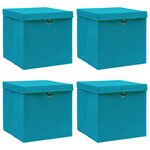 vidaXL Boîtes de rangement et couvercles 4 Pièces Bleu 32x32x32 cm Tissu