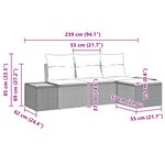 vidaXL Ensemble de canapés de jardin 4 pièces avec coussins Noir Poly Rattan Acacia