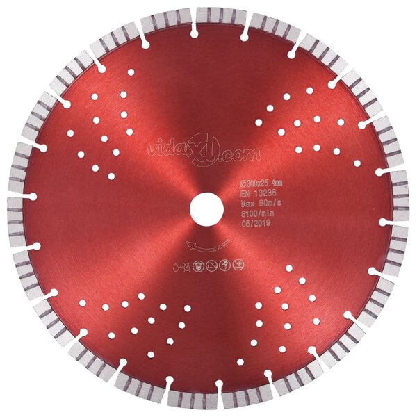 vidaXL Disque de coupe diamanté avec turbo et trous Acier 300 mm