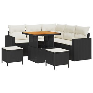 Ensemble de canapés jardin de 8 pièces avec coussins noirs en poly rattan acacia