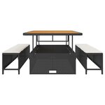 Ensemble de salle à manger de jardin 3 pièces avec coussins Rattan Poly Noir Acacia