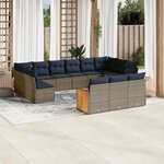 vidaXL Salon de jardin avec coussins 13 Pièces gris résine tressée
