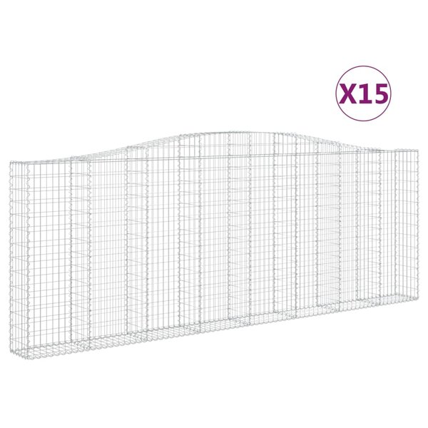 vidaXL Paniers à gabions arqués 15 Pièces 400x30x140/160 cm Fer galvanisé