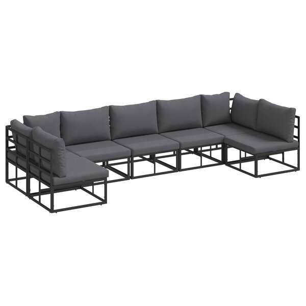 vidaXL Ensemble de canapé de jardin avec coussin 7 Pièces Noir Aluminium