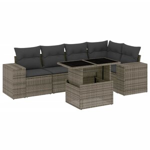 vidaXL Salon de jardin 6 Pièces avec coussins gris résine tressée
