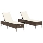 vidaXL Ensemble de chaises longues et coussins 3 Pièces marron poly rotin