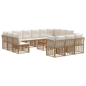 vidaXL Ensemble de canapés d'extérieur 14 Pièces Blanc Naturel et Crème