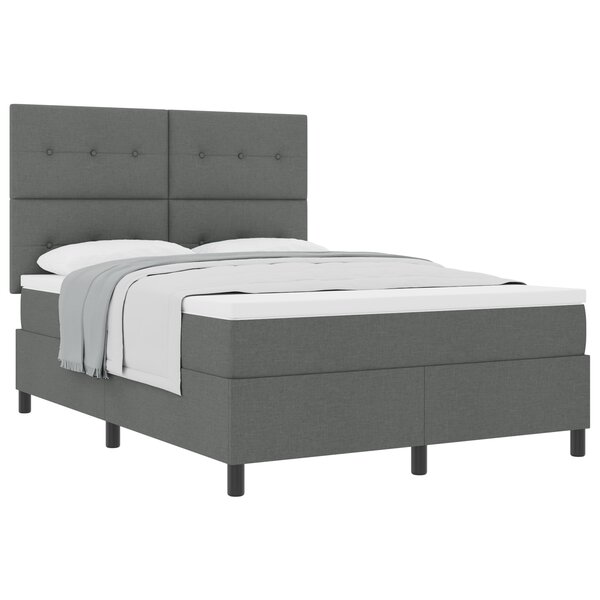 vidaXL Lit à ressort avec matelas gris foncé 160x200 cm en tissu