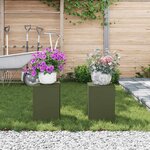 vidaXL Supports pour plantes 2 Pièces Vert olive 24 x 24 x 35 cm Acier