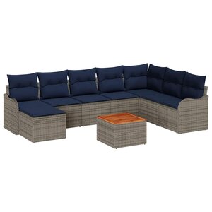 vidaXL Ensemble de canapé de jardin 9 Pièces Gris Poly rotin