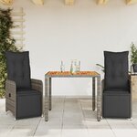 vidaXL Ensemble de bistro de jardin 3 Pièces coussins gris poly rotin