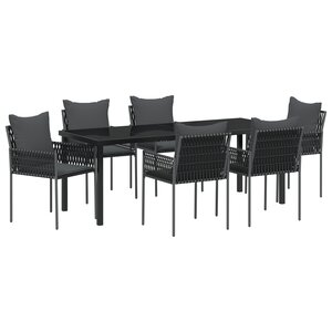 vidaXL Set de salle à manger de jardin 7 pièces avec coussins en poly rotin noir