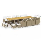 vidaXL Ensemble à dîner de jardin coussins 17 Pièces Résine tressée Beige